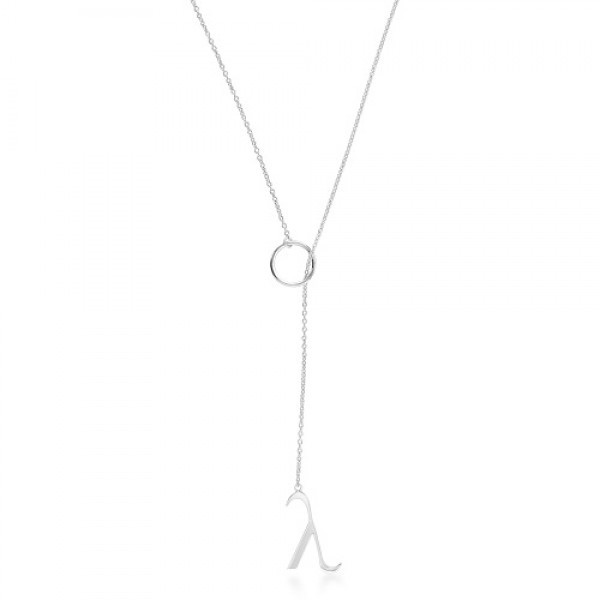 Sterling Silver Lariat-Necklace With Lambda Pendant