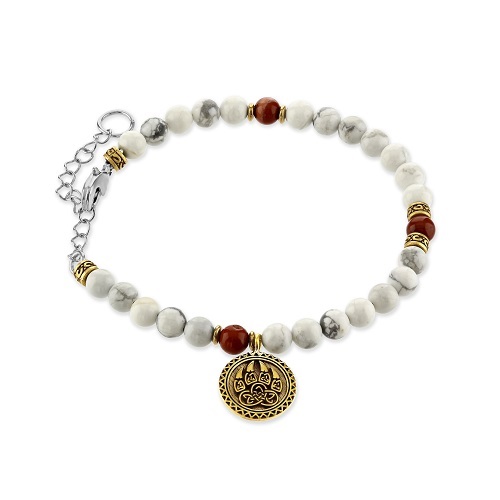 Men's  Howlite Stone Bracelet with Bear Claw Charm