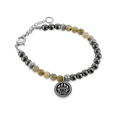  Men's Labradorite and Hematite Bracelet with Bear Claw Charm