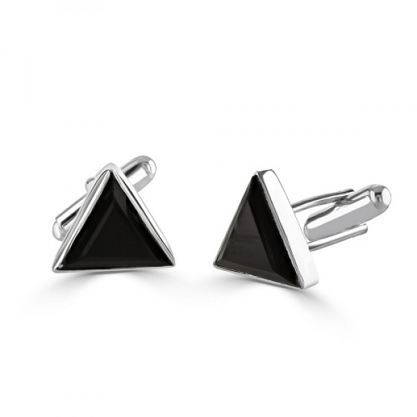  Sterling Silver Black Onyx Triangle Cufflinks 