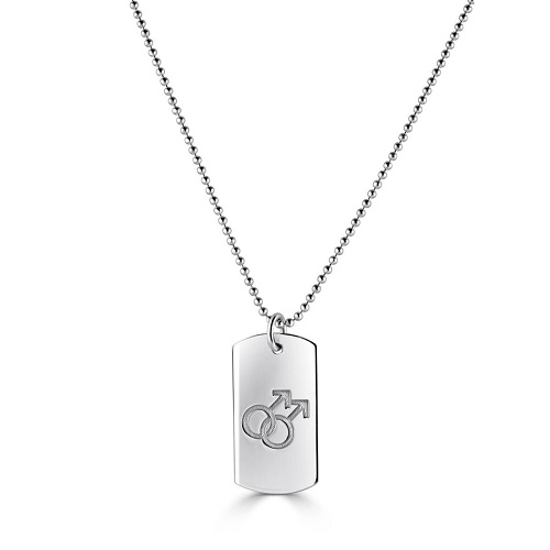 Men's Sterling Silver Dog Tag Necklace with  Gay Pride Symbol