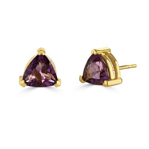 Amethyst Triangle Stud Earrings In 14 CT Gold
