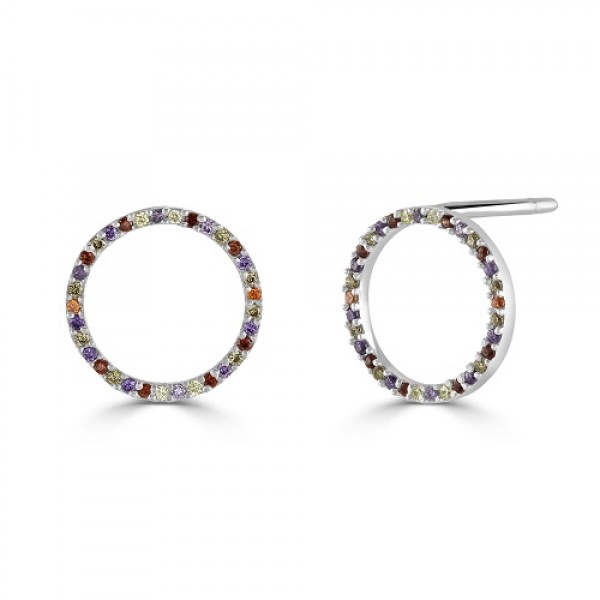 Women's Silver Stud Earrings Rainbow Colours   
