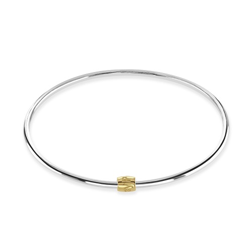 Women's Silver Bangle with Round Gold-Plated Charm 
